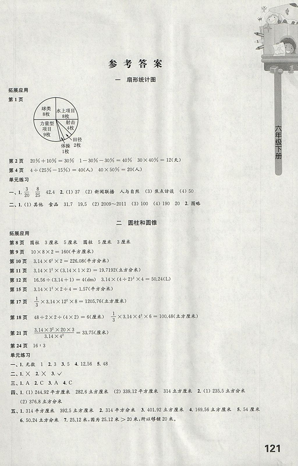 2018年小学数学课本配套练习六年级下册苏教版 参考答案第1页