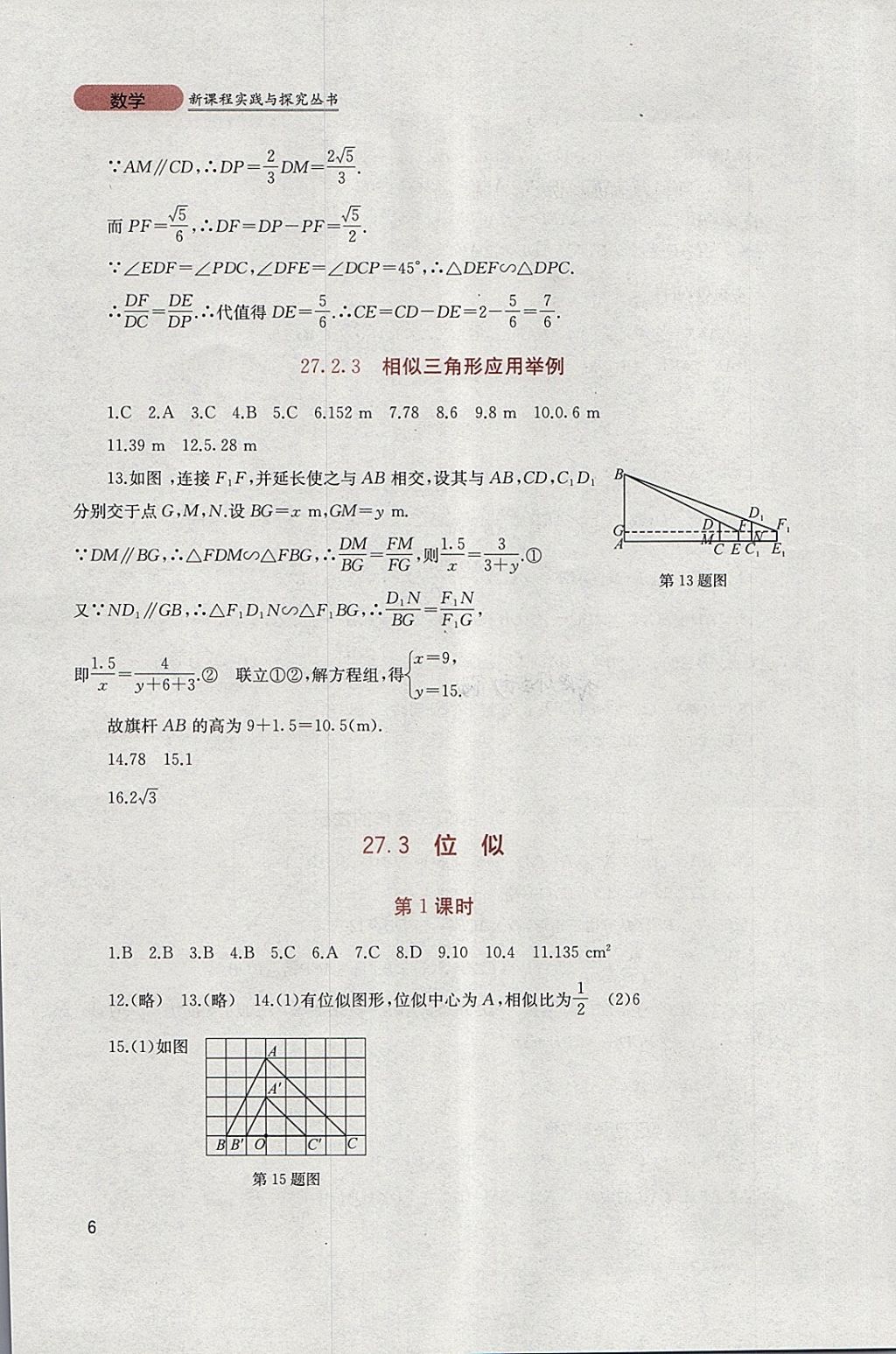 2018年新课程实践与探究丛书九年级数学下册人教版 参考答案第6页