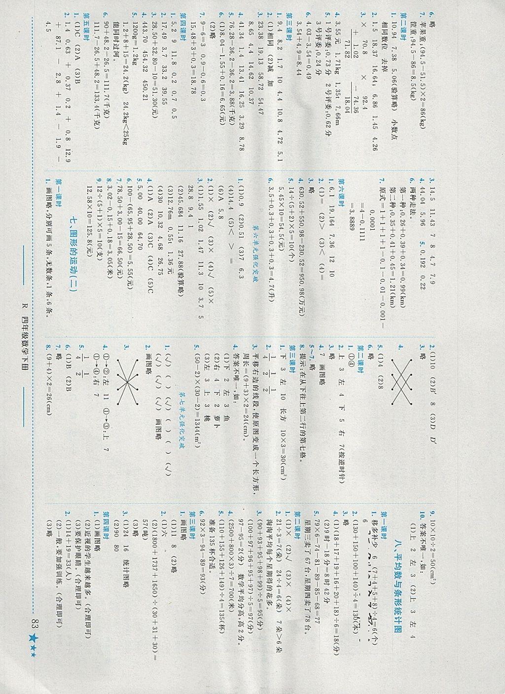 2018年黃岡小狀元作業(yè)本四年級(jí)數(shù)學(xué)下冊(cè)人教版廣東專版 參考答案第5頁(yè)