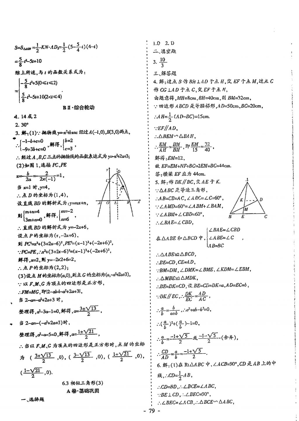 2018年蓉城优课堂给力A加九年级数学中考复习 参考答案第79页