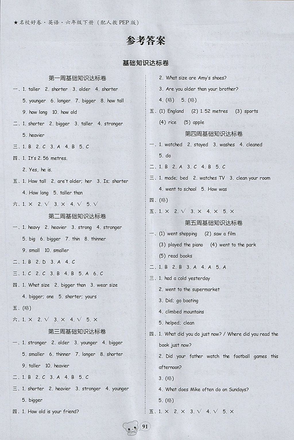 2018年易百分名校好卷小學(xué)英語六年級下冊 參考答案第1頁