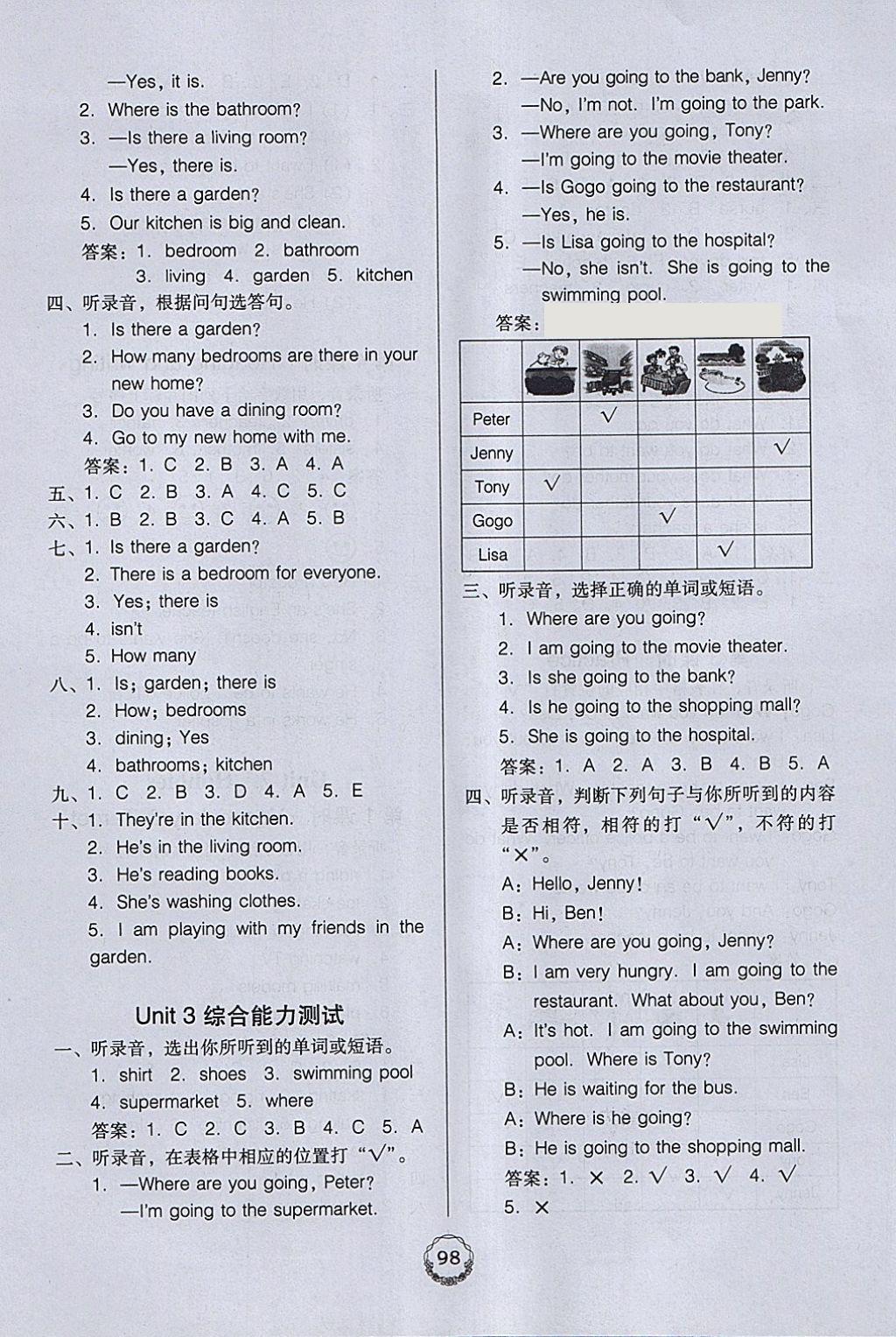 2018年完美学案四年级英语下册粤人民版 参考答案第8页