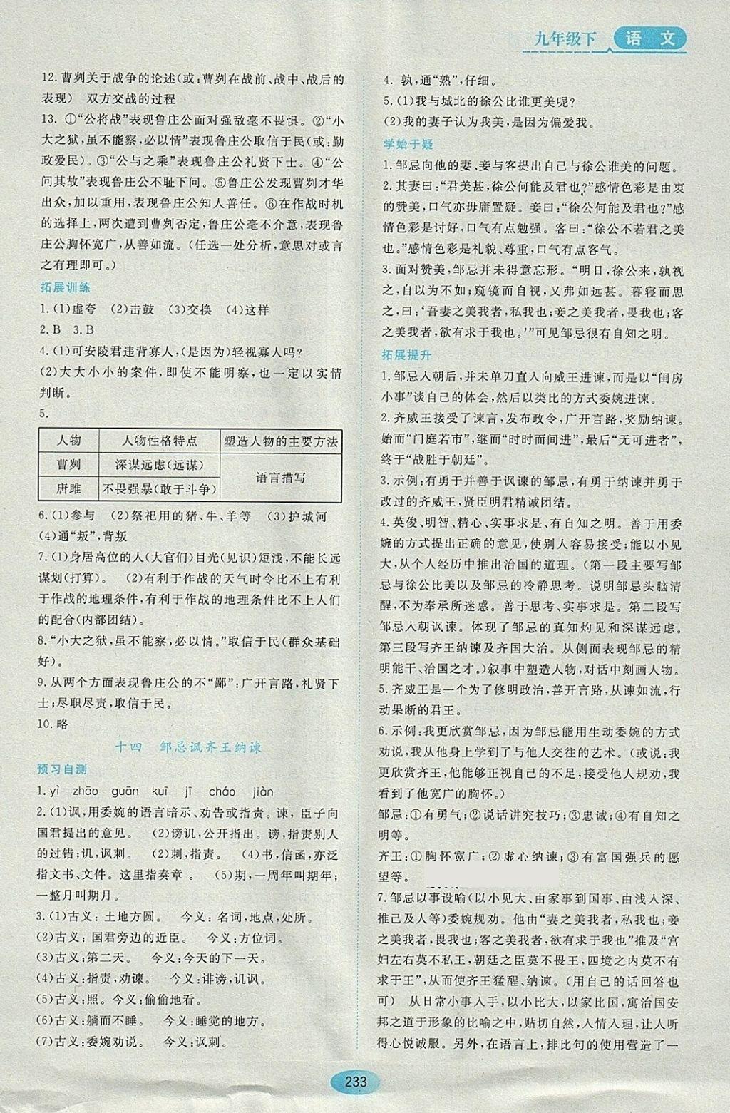 2018年資源與評價九年級語文下冊蘇教版 參考答案第15頁