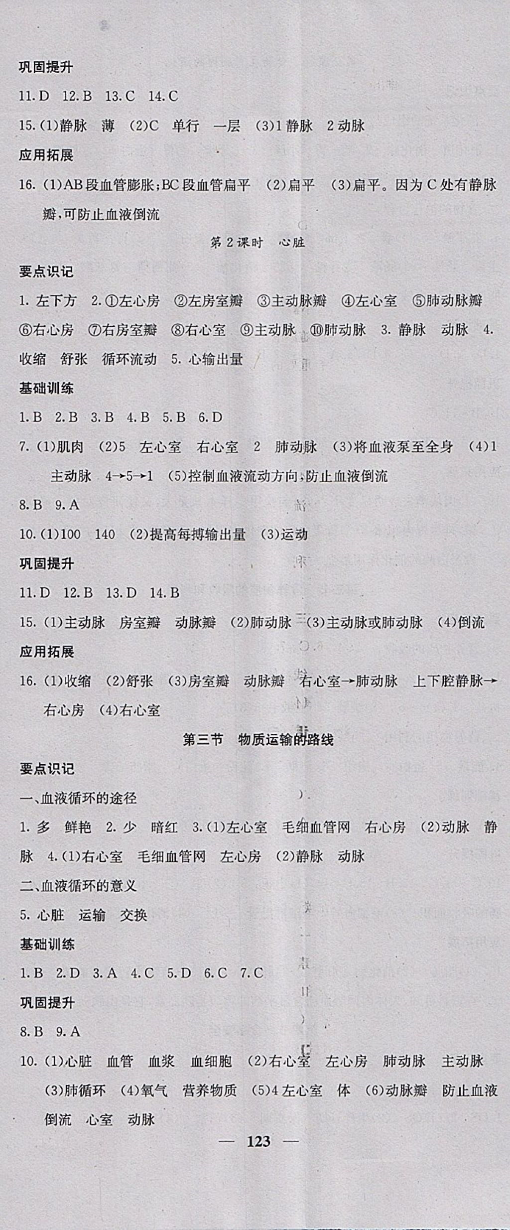 2018年課堂點睛七年級生物下冊冀少版 參考答案第5頁