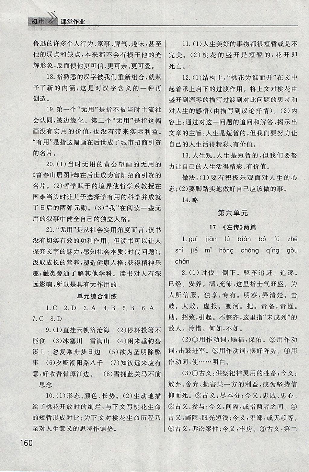 2018年長江作業(yè)本課堂作業(yè)九年級語文下冊 參考答案第19頁