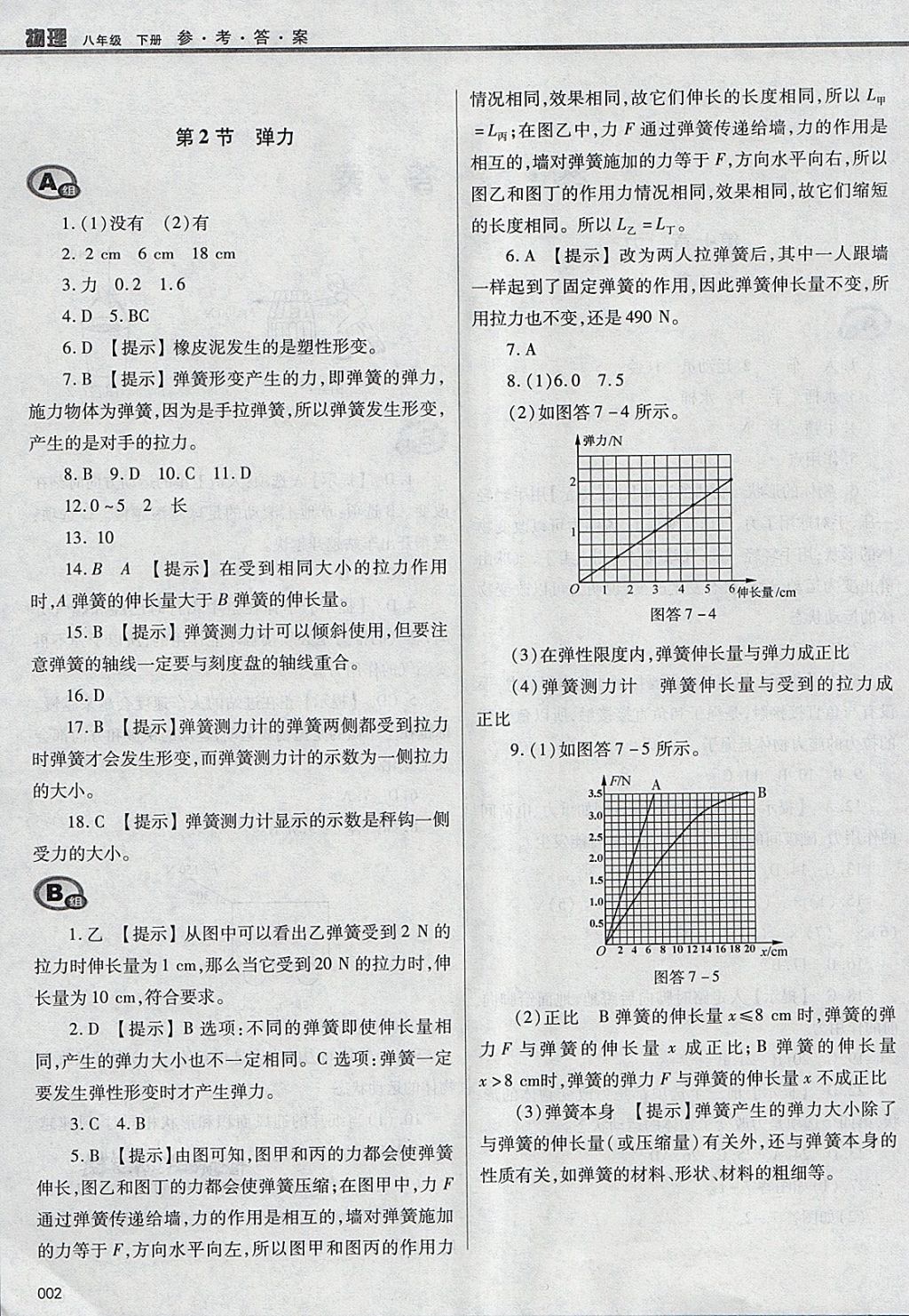 2018年学习质量监测八年级物理下册人教版 参考答案第2页