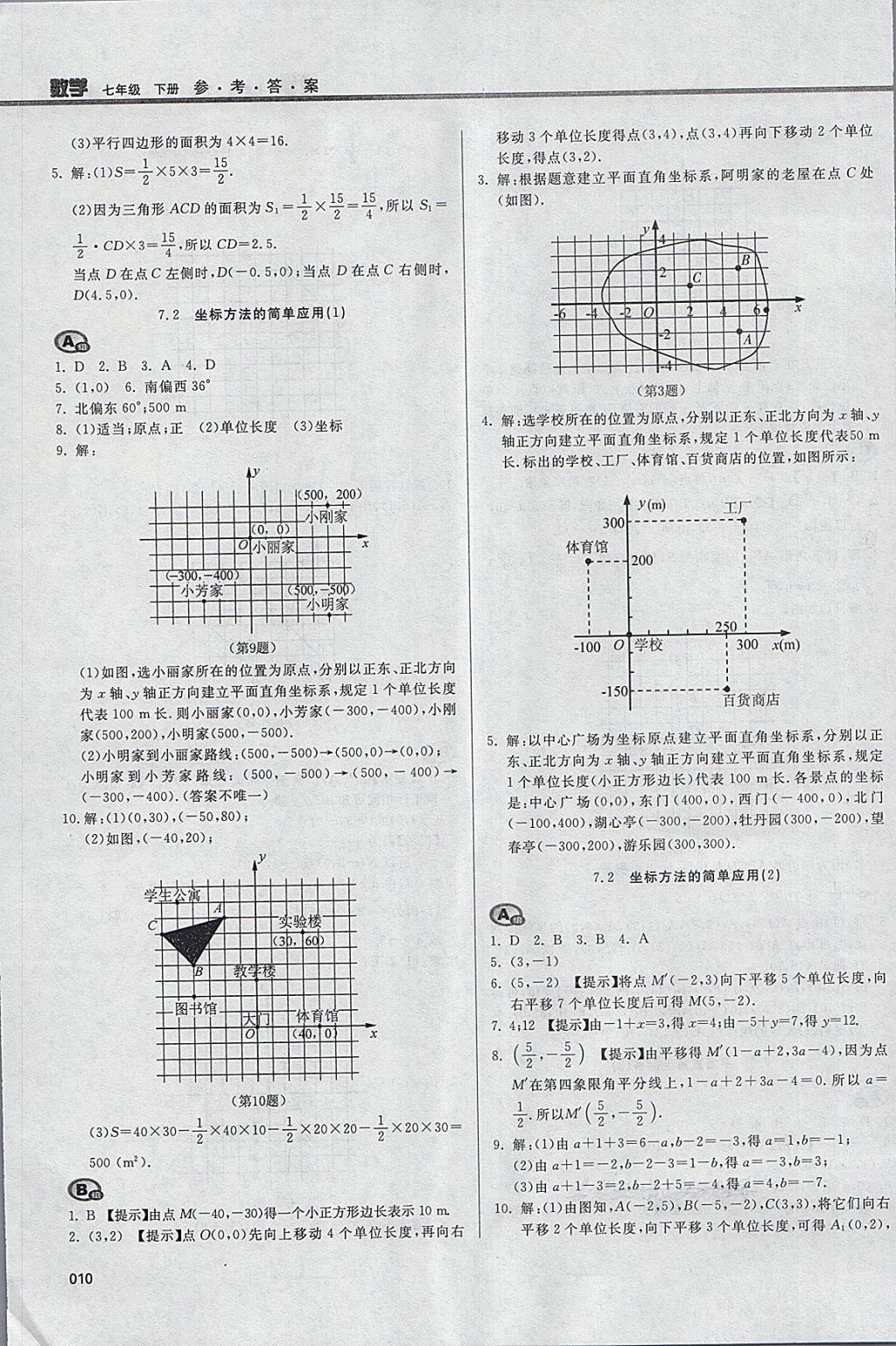 2018年学习质量监测七年级数学下册人教版 参考答案第10页