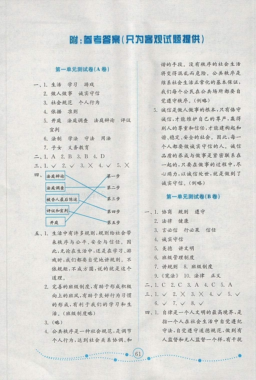 2018年金钥匙小学品德与社会试卷四年级下册鲁人版金版 参考答案第1页