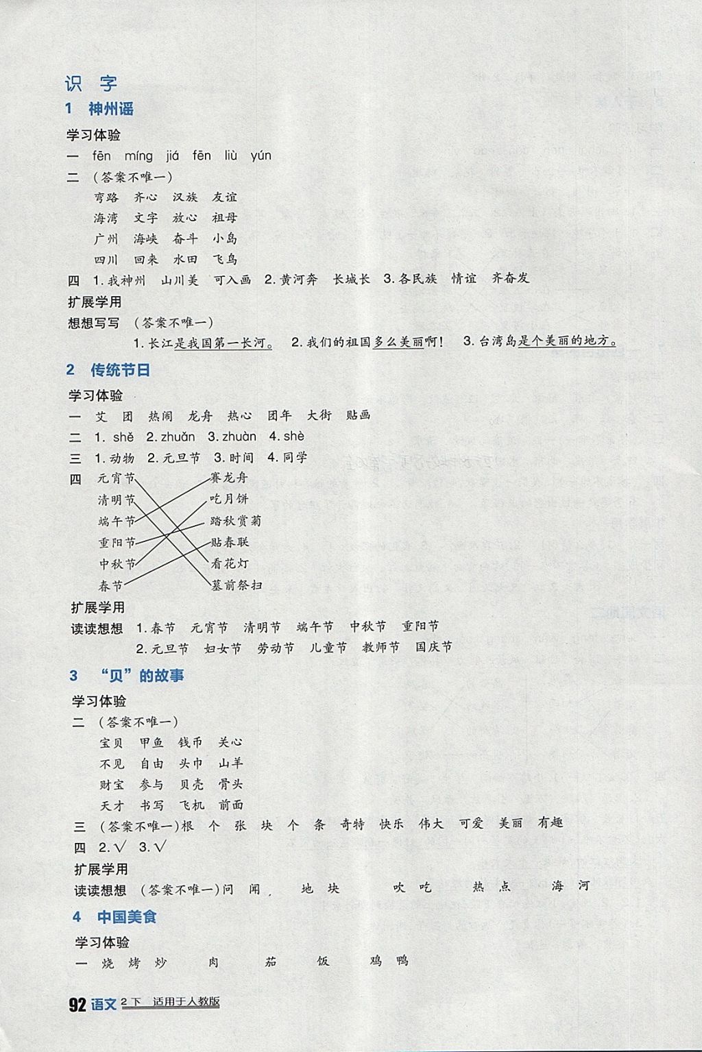 2018年小學(xué)生學(xué)習(xí)實(shí)踐園地二年級(jí)語文下冊(cè)人教版 參考答案第4頁