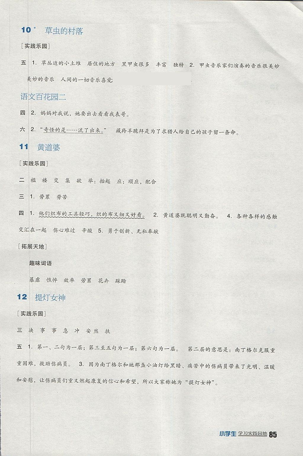 2018年小学生学习实践园地五年级语文下册语文S版 参考答案第4页