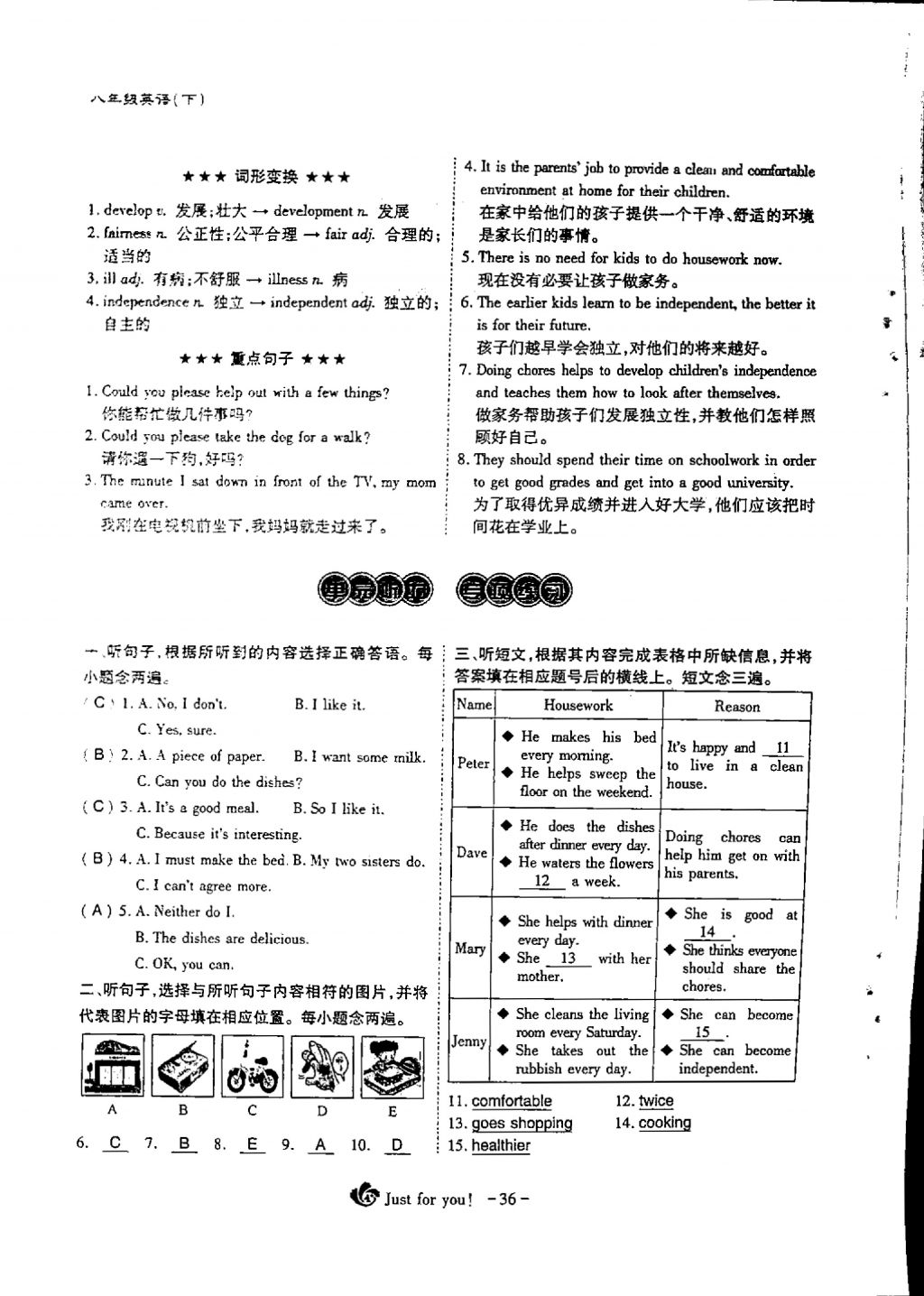 2018年蓉城优课堂给力A加八年级英语下册 Unit 3 Could you please clean your room第2页