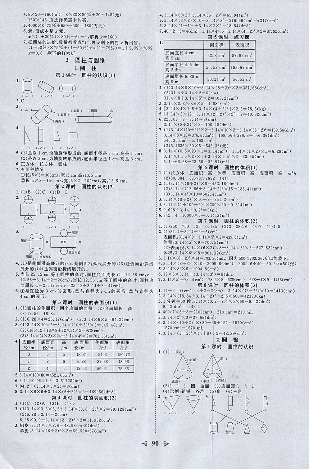 2018年阳光同学课时优化作业六年级数学下册人教版浙江专版 参考答案第2页