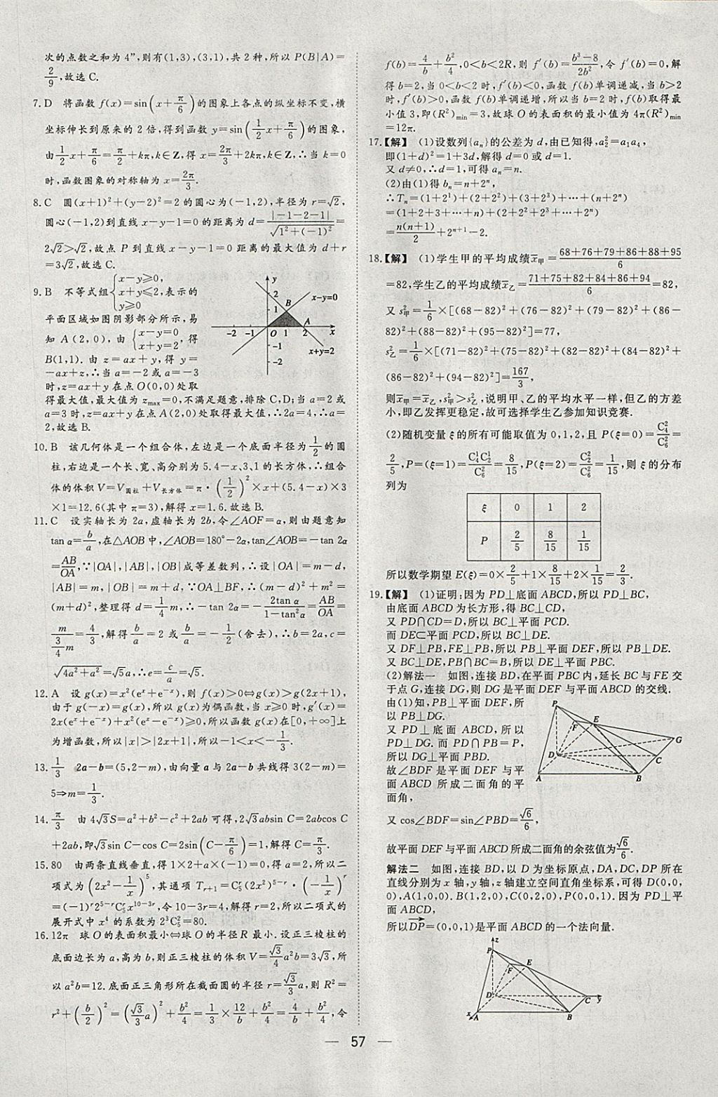 2018年168套全國名校試題優(yōu)化重組卷數(shù)學理科 參考答案第56頁