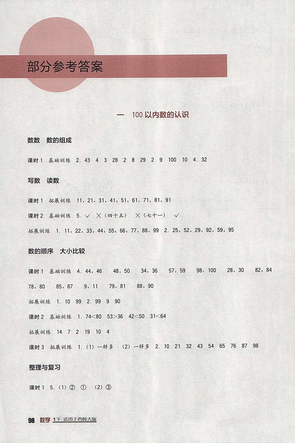 2018年小學(xué)生學(xué)習(xí)實(shí)踐園地一年級(jí)數(shù)學(xué)下冊(cè)西師大版 參考答案第1頁