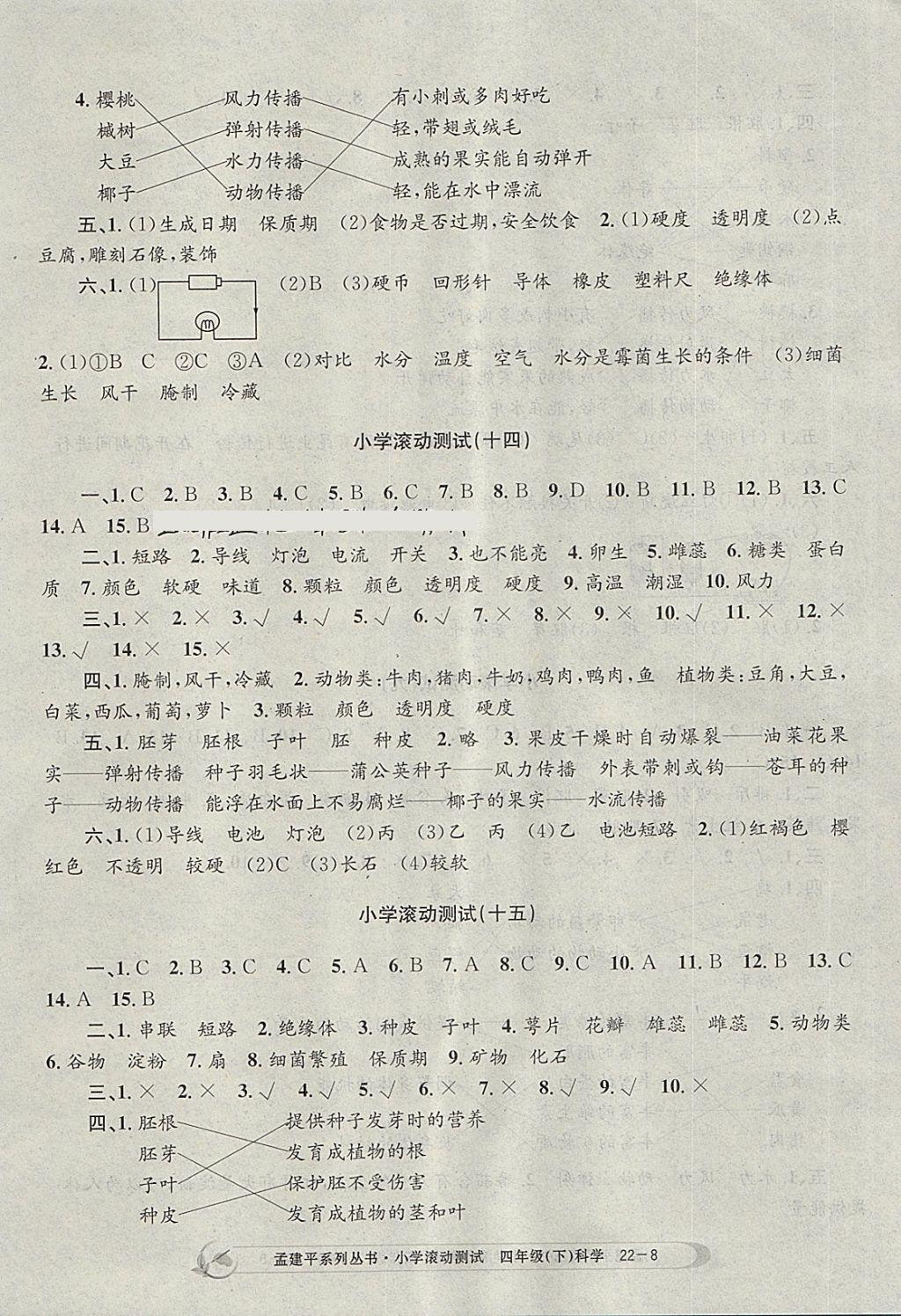 2018年孟建平小學(xué)滾動(dòng)測試四年級(jí)科學(xué)下冊(cè)教科版 參考答案第8頁