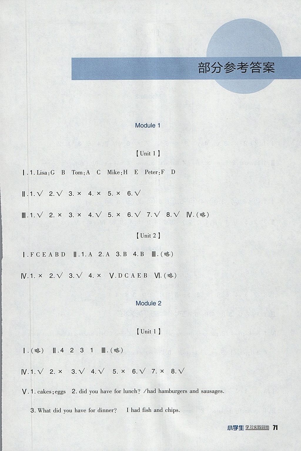 2018年小學(xué)生學(xué)習(xí)實(shí)踐園地五年級(jí)英語(yǔ)下冊(cè)外研版一起 參考答案第7頁(yè)