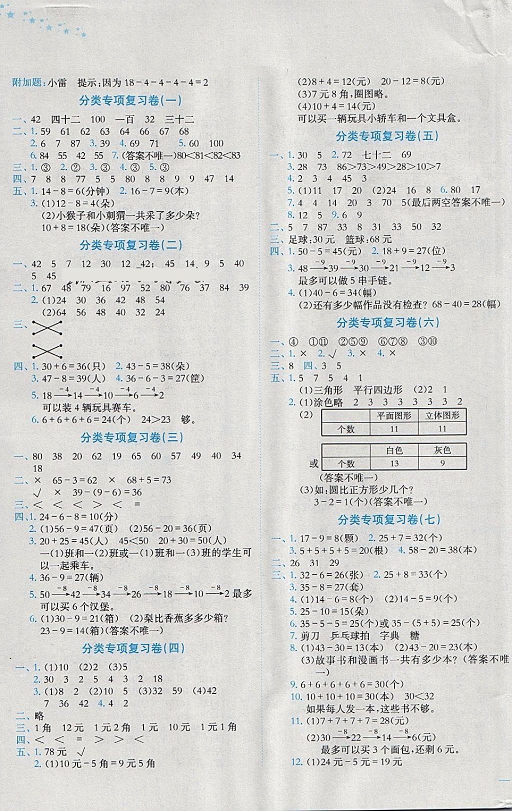 2018年黃岡小狀元達(dá)標(biāo)卷一年級(jí)數(shù)學(xué)下冊(cè)人教版 參考答案第3頁(yè)