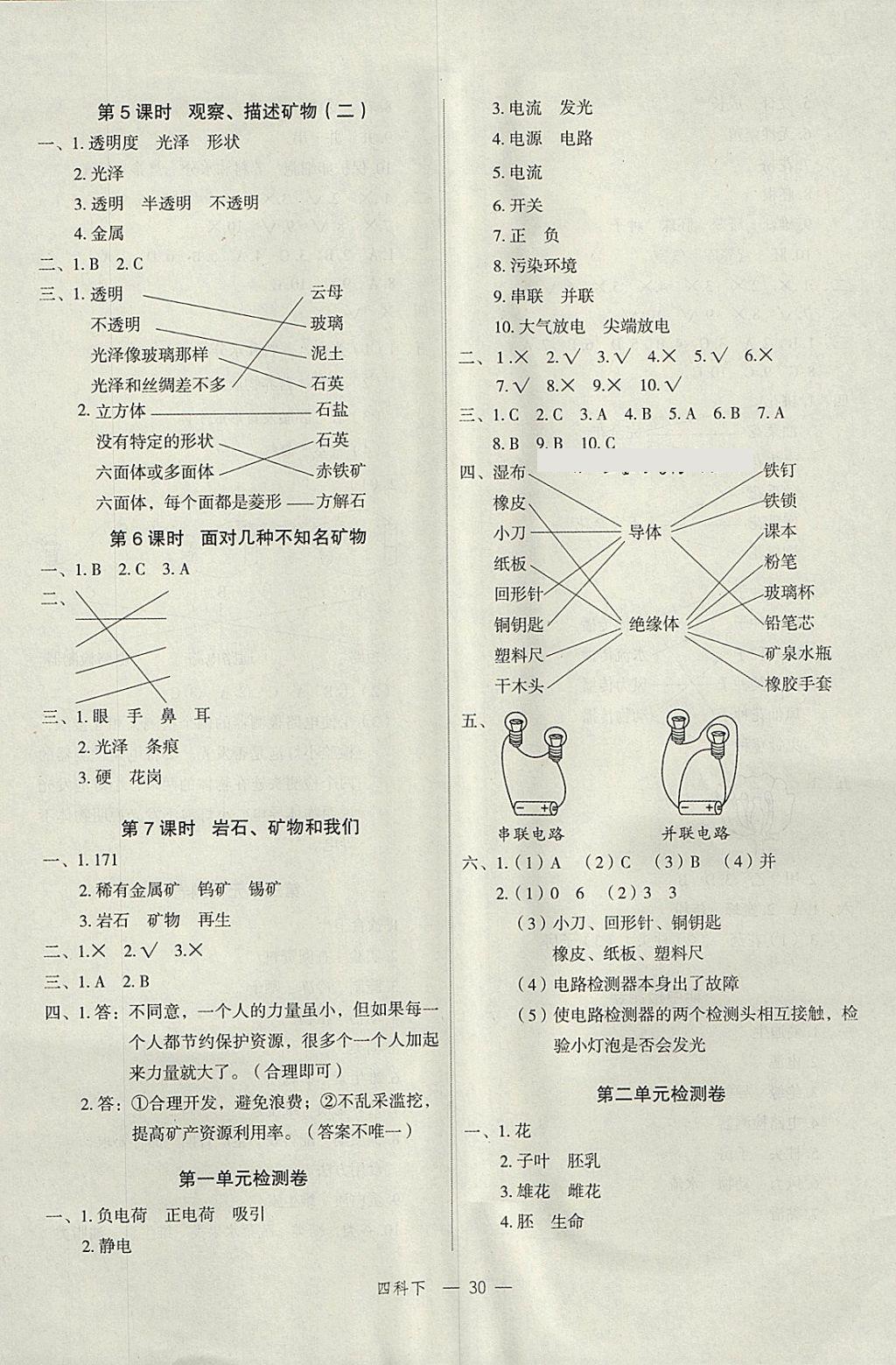 2018年名師面對面先學(xué)后練四年級科學(xué)下冊教科版 參考答案第6頁