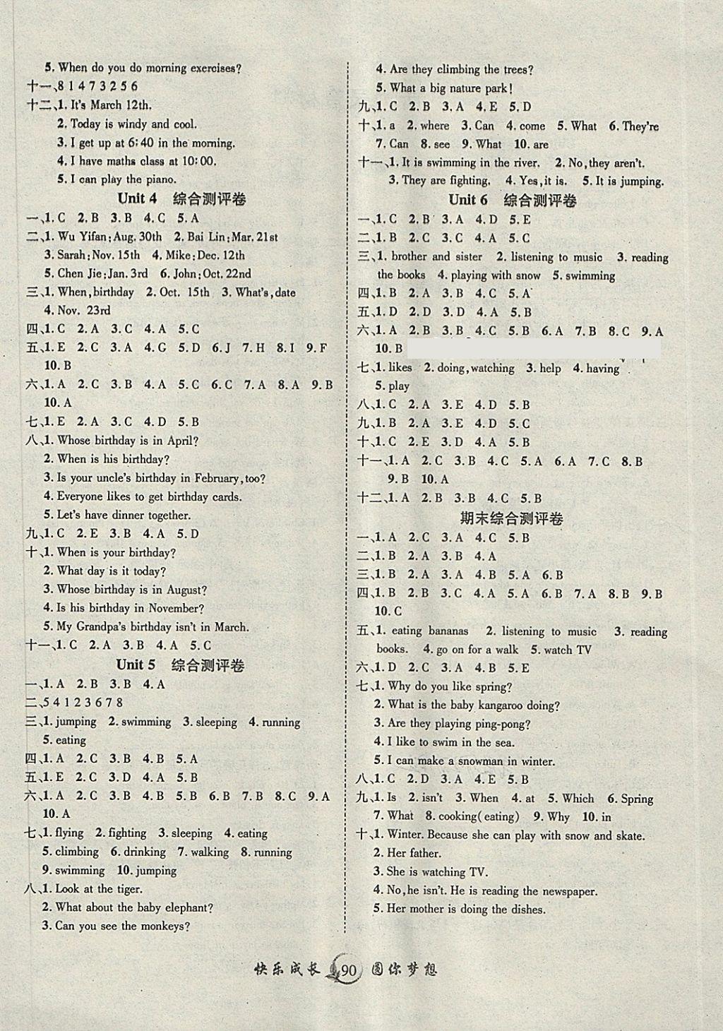 2018年優(yōu)質(zhì)課堂快樂成長(zhǎng)五年級(jí)英語(yǔ)下冊(cè)人教PEP版 參考答案第6頁(yè)