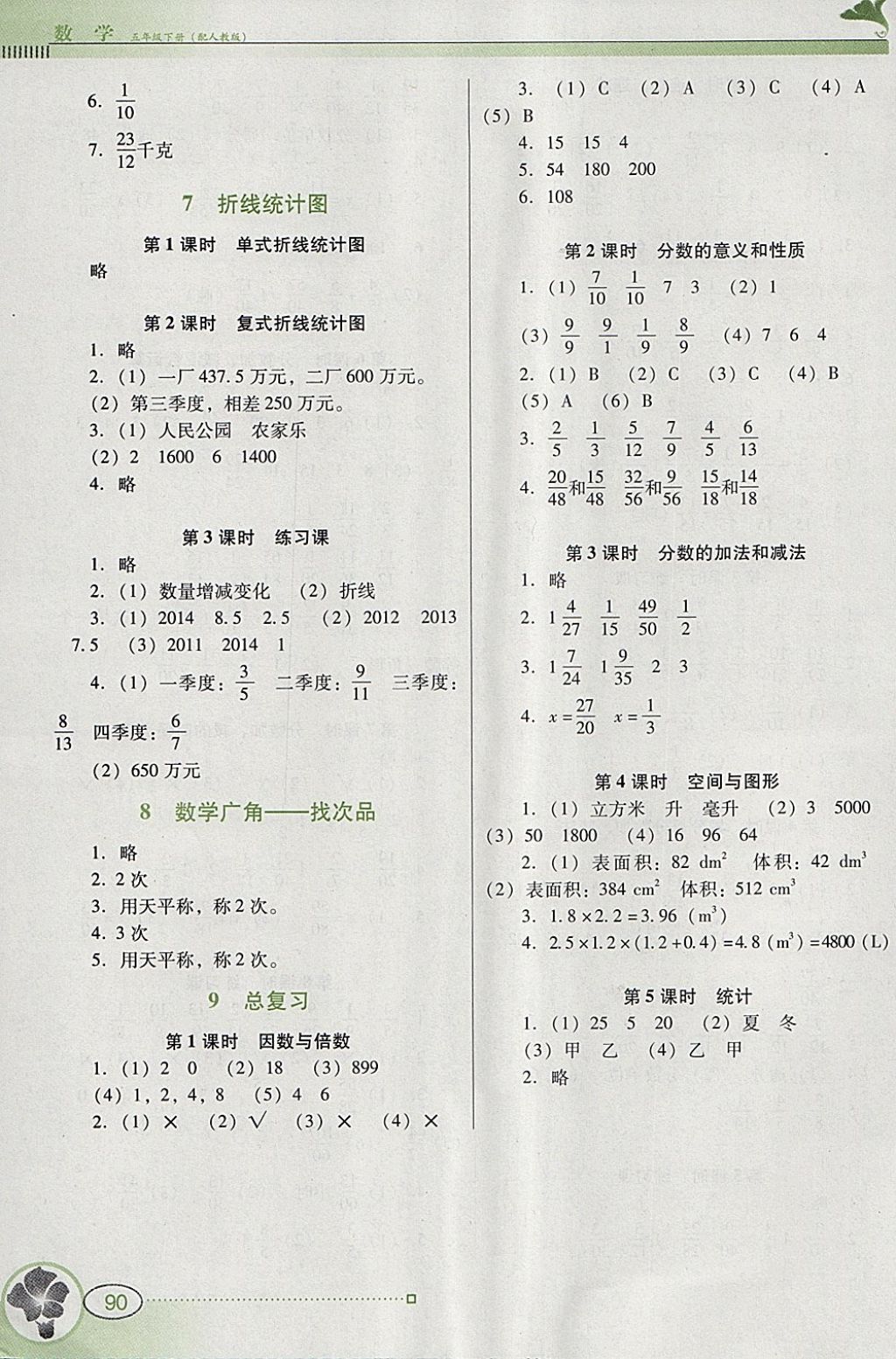 2018年南方新课堂金牌学案五年级数学下册人教版 参考答案第7页