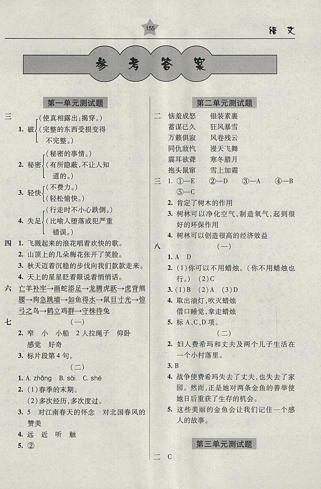 2018年金博士一点全通六年级语文下册江苏版 参考答案第1页