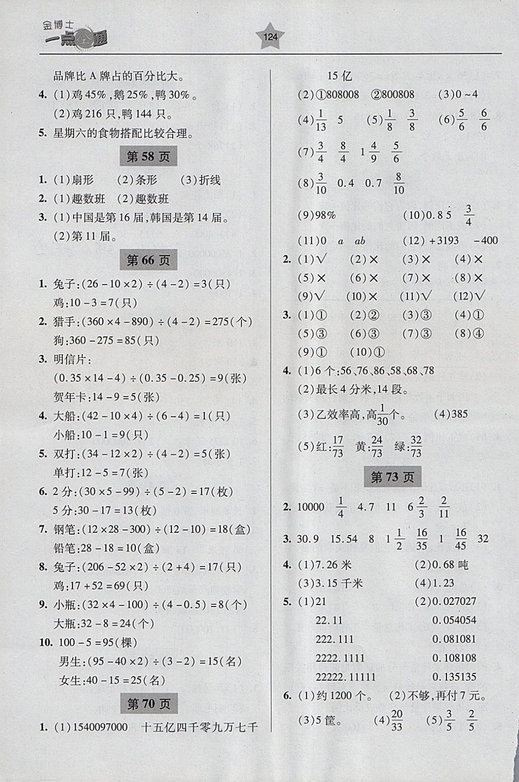 2018年金博士一點(diǎn)全通六年級(jí)數(shù)學(xué)下冊(cè)青島版 參考答案第4頁