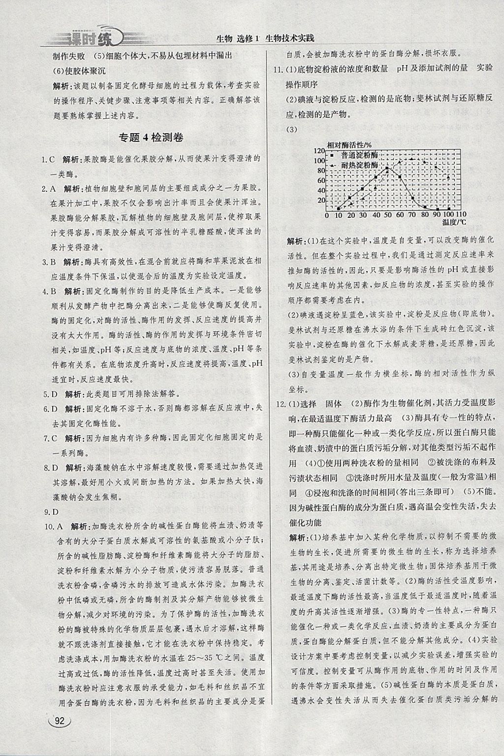 2018年同步練習(xí)冊課時練生物選修1 參考答案第12頁