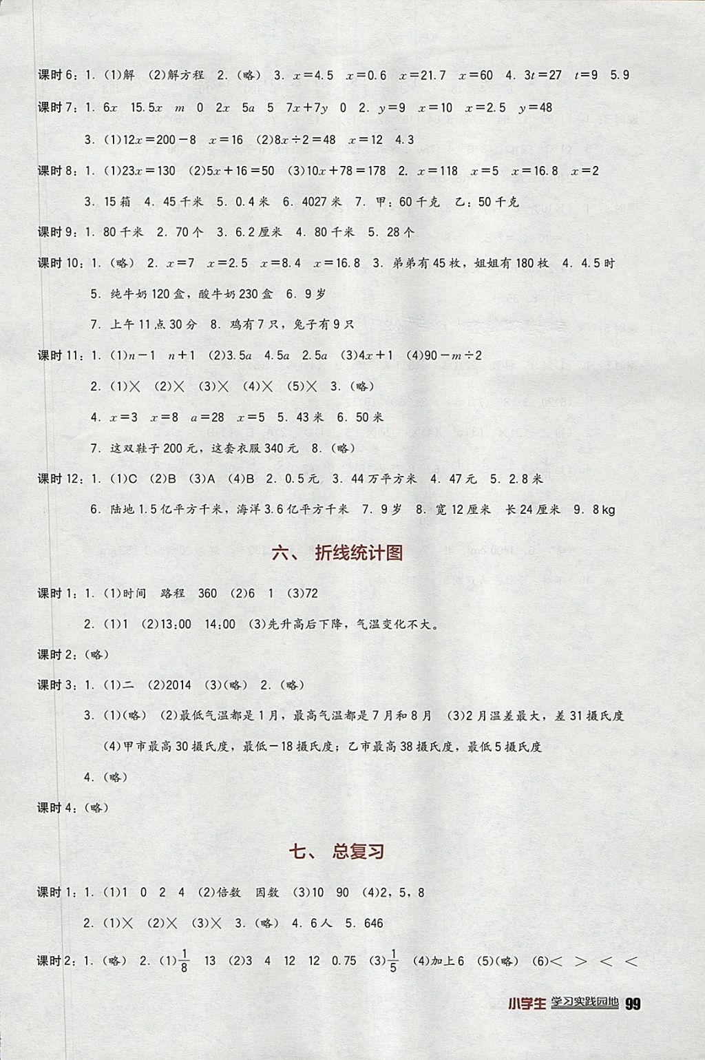 2018年小學(xué)生學(xué)習(xí)實踐園地五年級數(shù)學(xué)下冊西師大版 參考答案第5頁