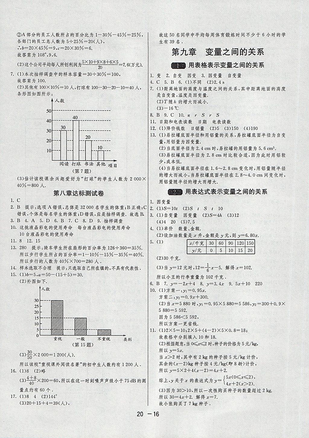 2018年1课3练单元达标测试六年级数学下册鲁教版五四制 参考答案第16页