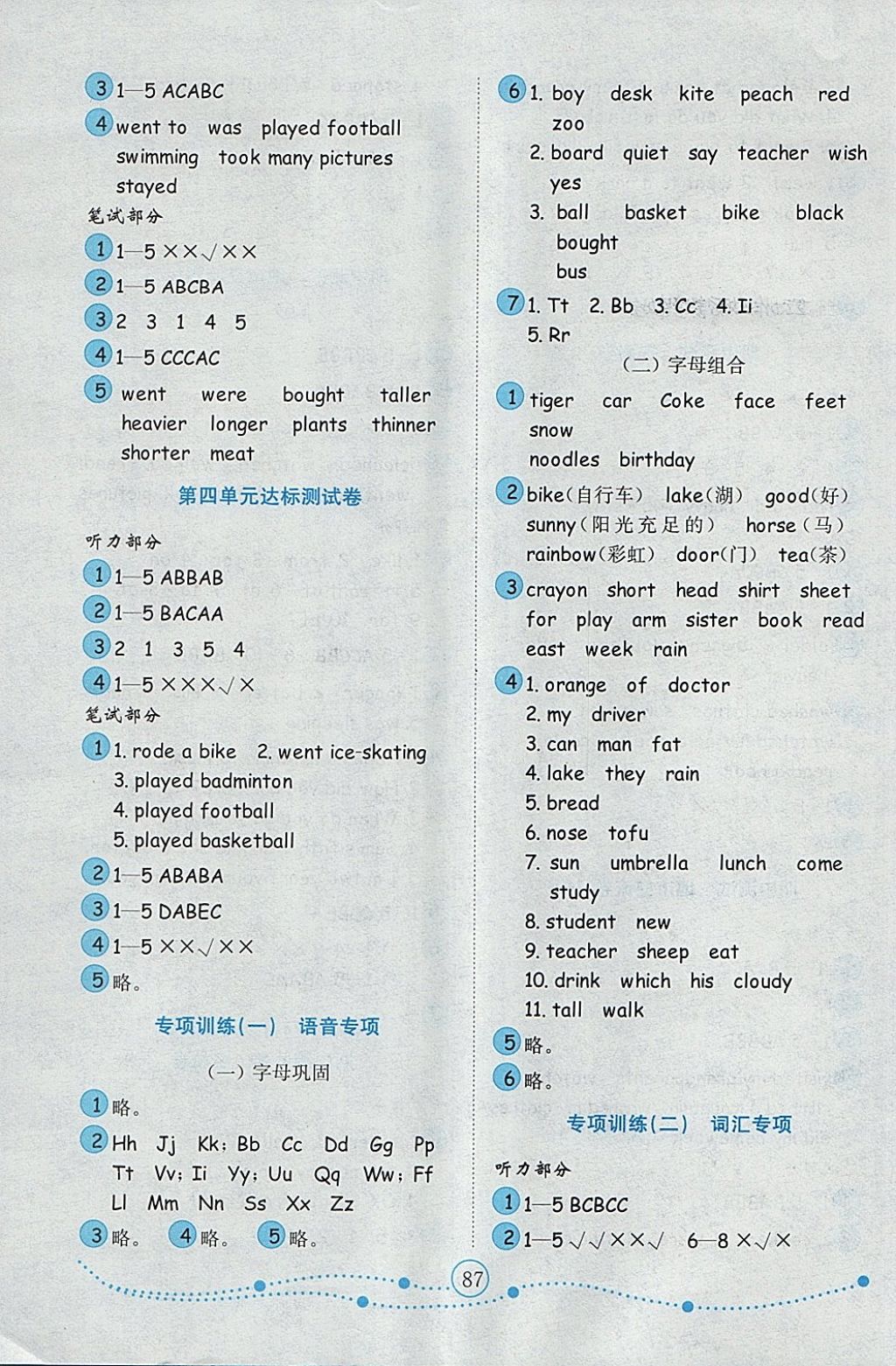 2018年金鑰匙小學英語試卷六年級下冊人教PEP版三起金版 參考答案第11頁