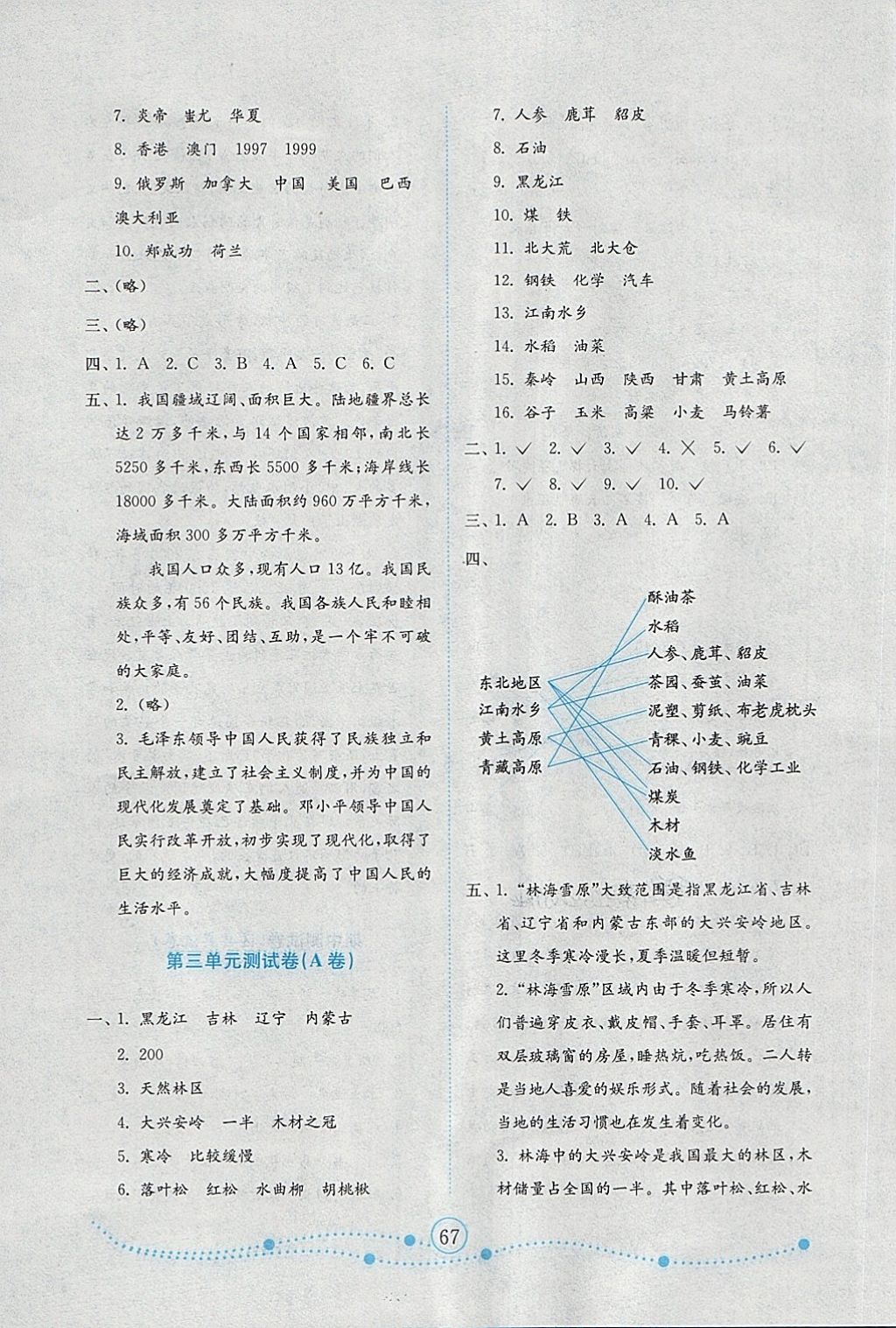 2018年金钥匙小学品德与社会试卷五年级下册鲁人版金版 参考答案第7页