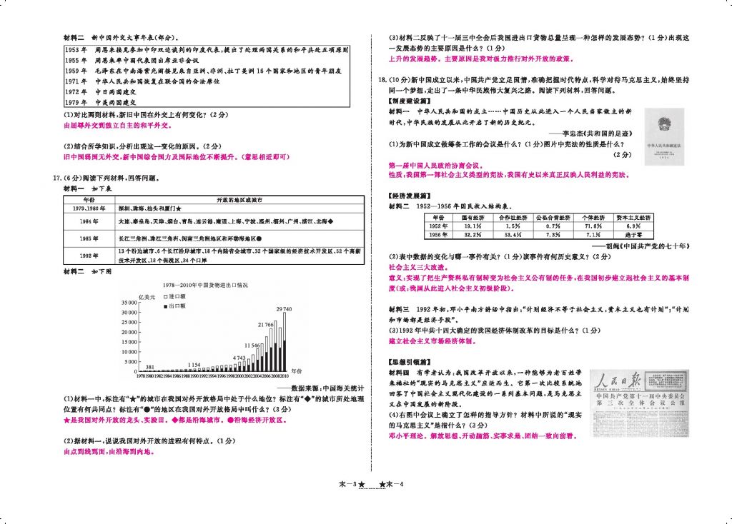 2018年領航新課標練習冊八年級歷史下冊人教版 測試卷第10頁