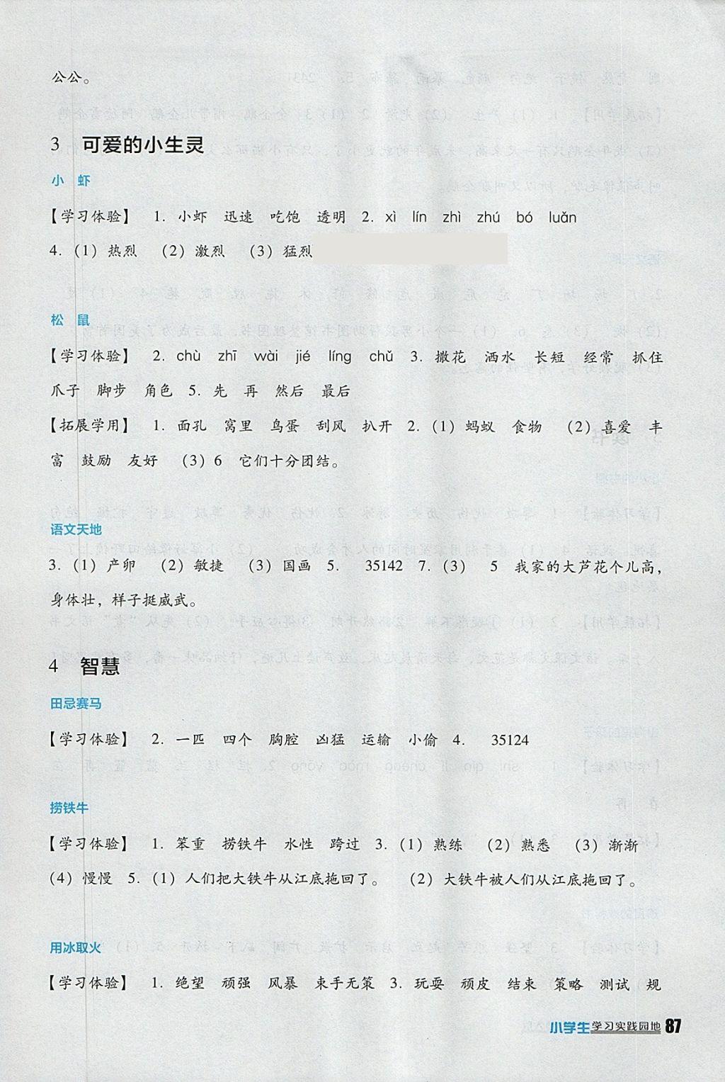 2018年小學生學習實踐園地三年級語文下冊北師大版 參考答案第3頁