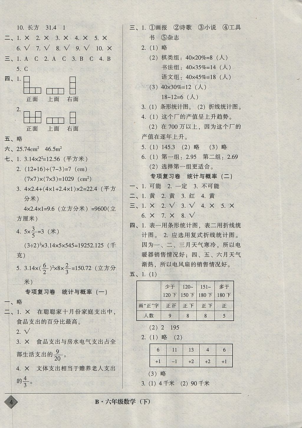 2018年統(tǒng)一標(biāo)準(zhǔn)試卷單元模擬測試六年級數(shù)學(xué)下冊 參考答案第4頁