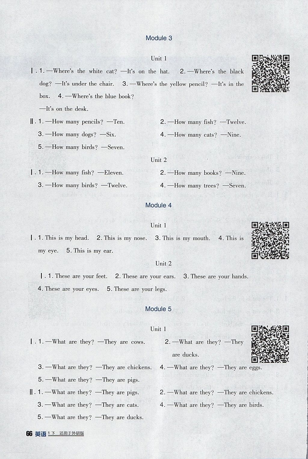 2018年小學(xué)生學(xué)習(xí)實踐園地一年級英語下冊外研版一起 參考答案第2頁