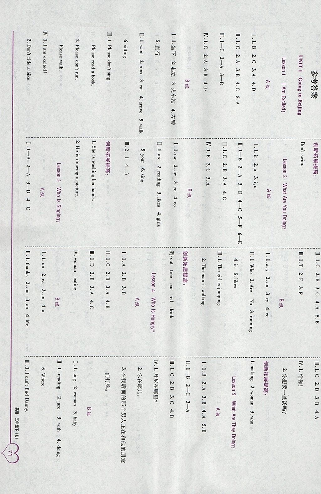 2018年全優(yōu)備考五年級英語下冊冀教版 參考答案第1頁