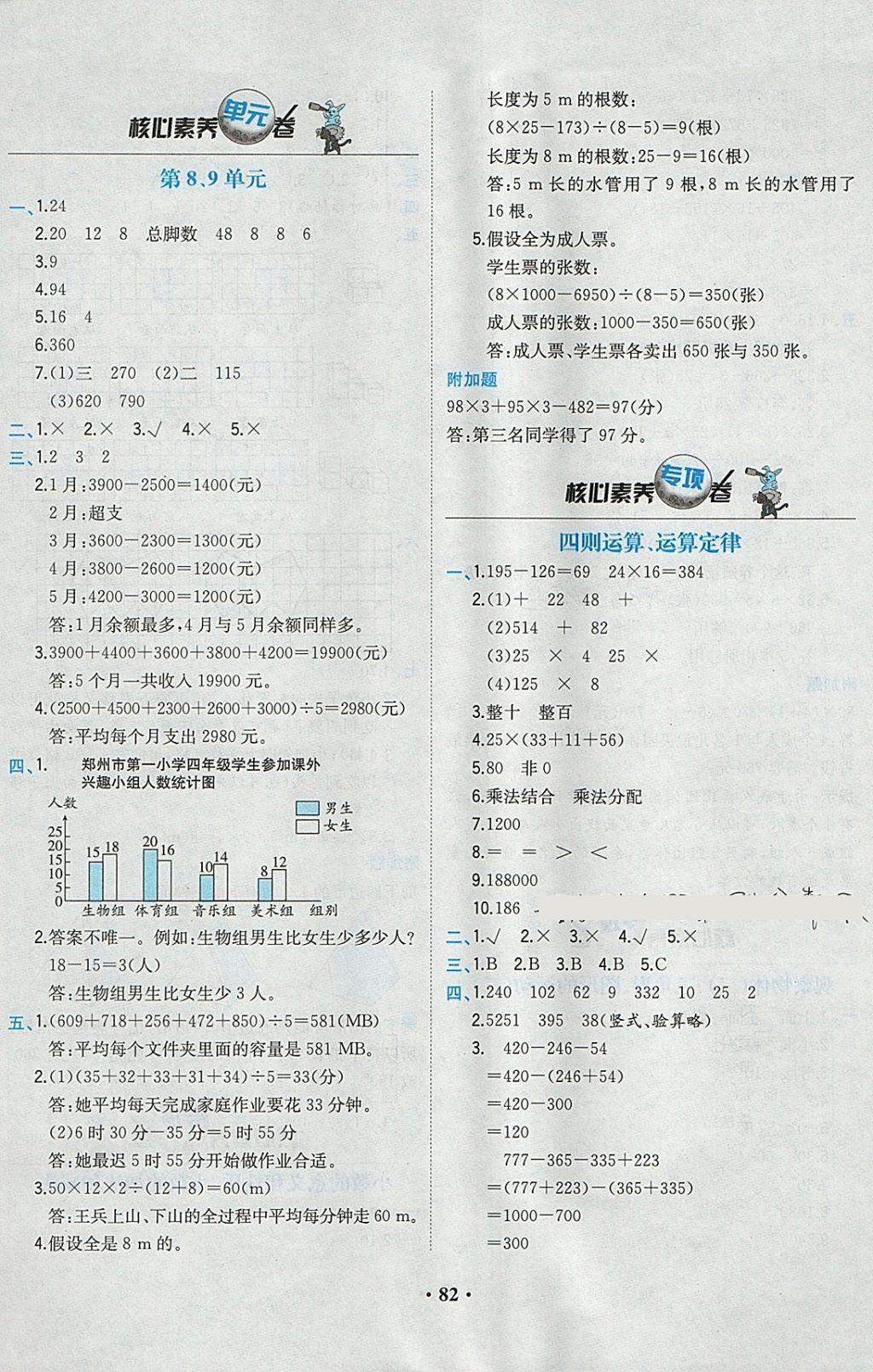 2018年課時練核心素養(yǎng)卷四年級數(shù)學(xué)下冊 參考答案第6頁