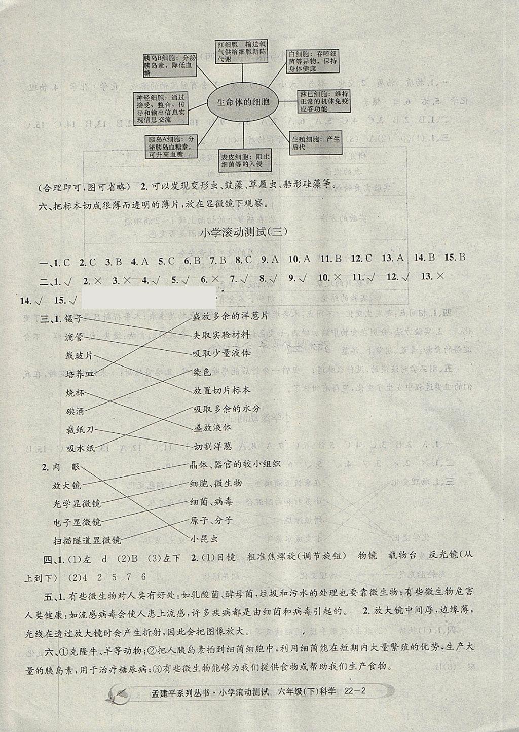 2018年孟建平小學(xué)滾動測試六年級科學(xué)下冊教科版 參考答案第2頁