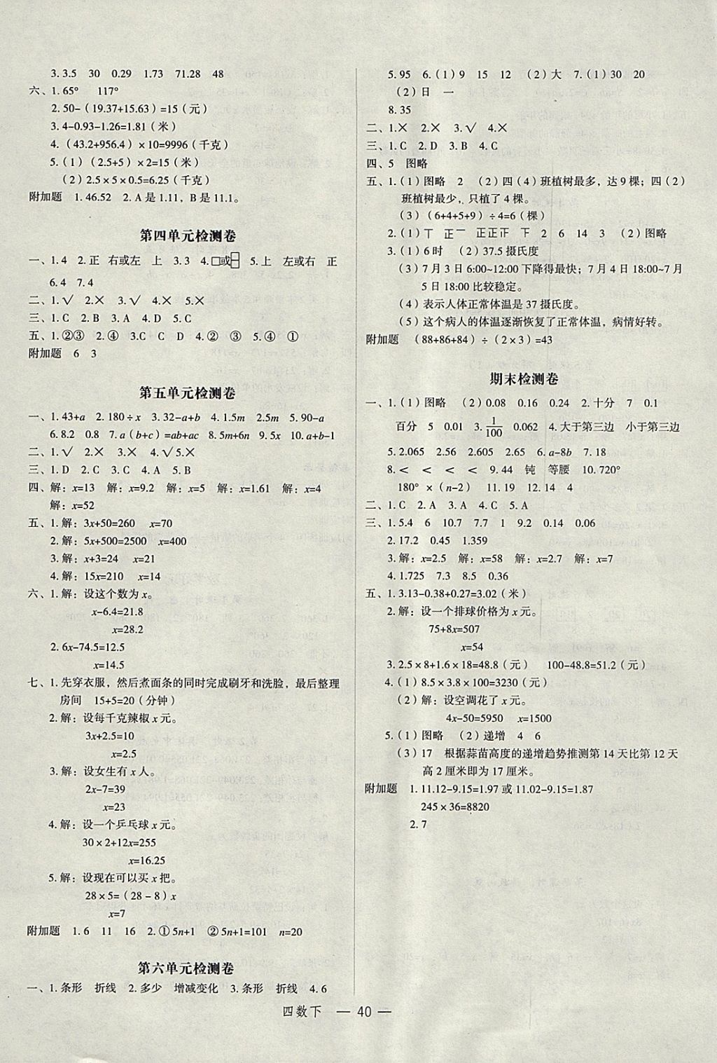 2018年名師面對(duì)面先學(xué)后練四年級(jí)數(shù)學(xué)下冊(cè)北師大版 參考答案第8頁(yè)