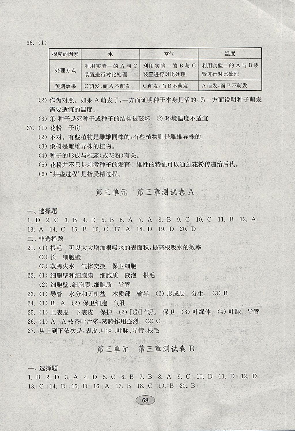 2018年金鑰匙生物學試卷六年級下冊魯科版五四制 參考答案第4頁