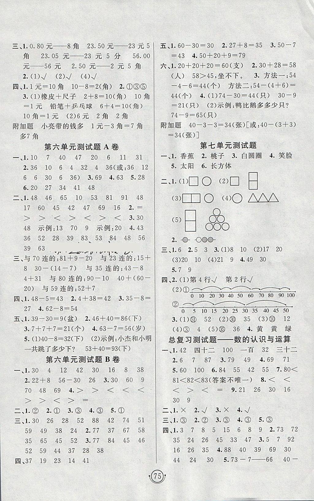 2018年海淀單元測(cè)試AB卷一年級(jí)數(shù)學(xué)下冊(cè)人教版 參考答案第3頁(yè)