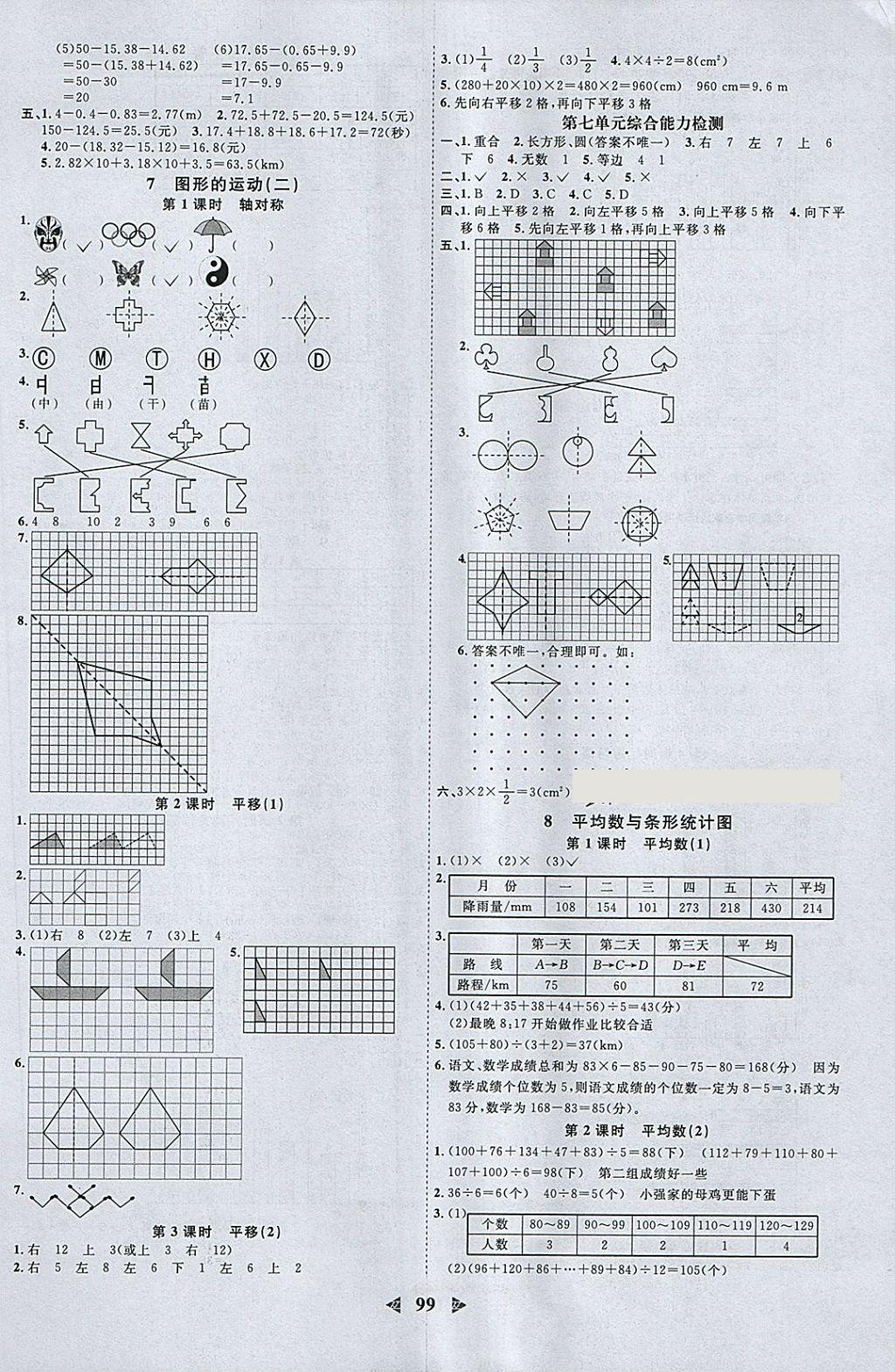 2018年阳光同学课时优化作业四年级数学下册人教版浙江专版 参考答案第7页