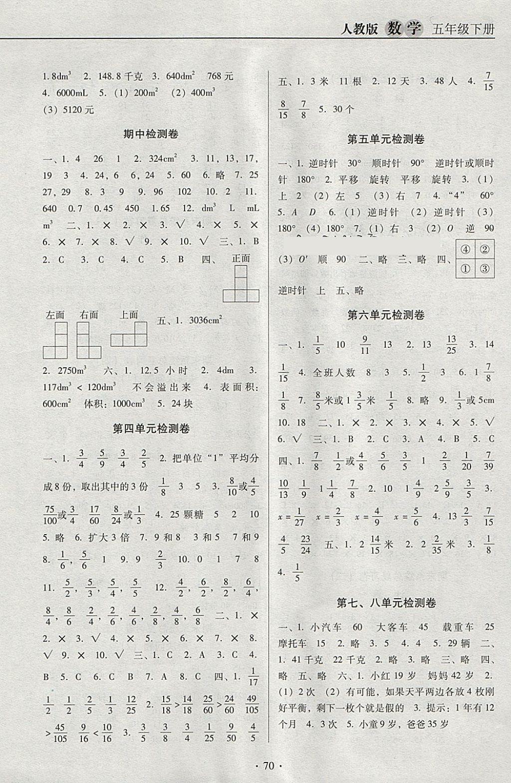 2018年名校名師培優(yōu)作業(yè)本加核心試卷五年級數(shù)學(xué)下冊人教版 參考答案第6頁