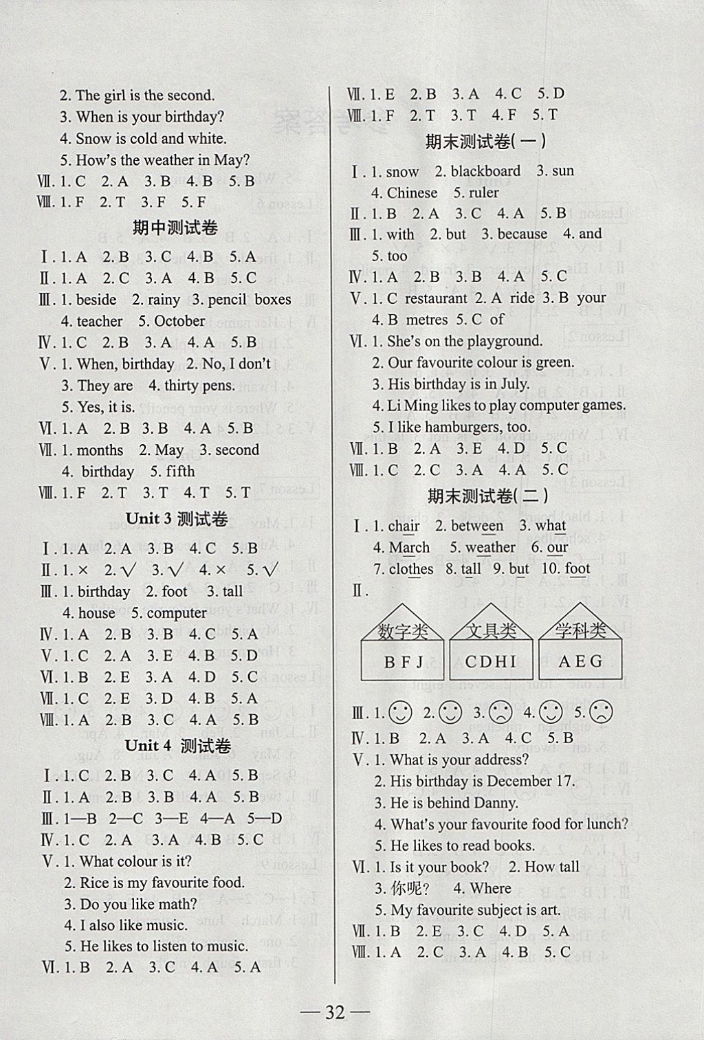 2018年激活思維智能訓練四年級英語下冊冀教版 參考答案第4頁