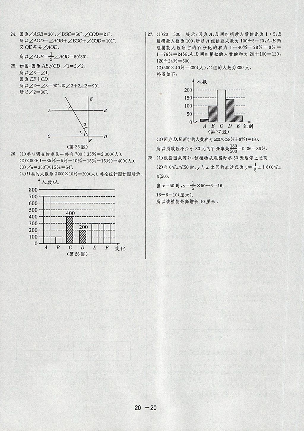 2018年1课3练单元达标测试六年级数学下册鲁教版五四制 参考答案第20页