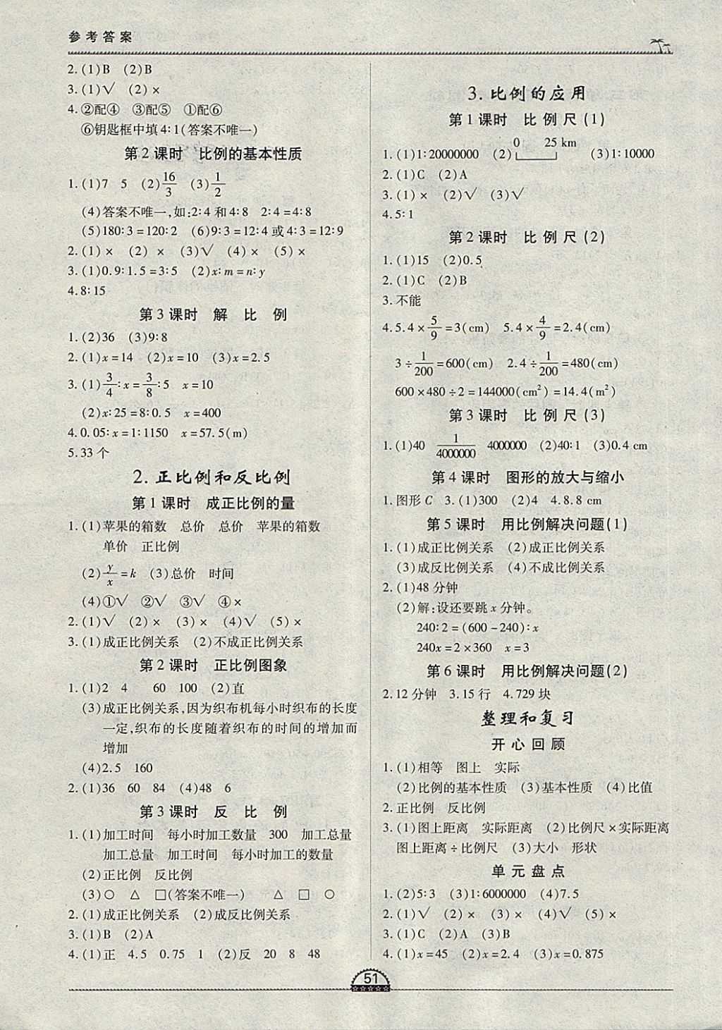 2018年一課一練創(chuàng)新練習六年級數(shù)學下冊人教版 參考答案第3頁