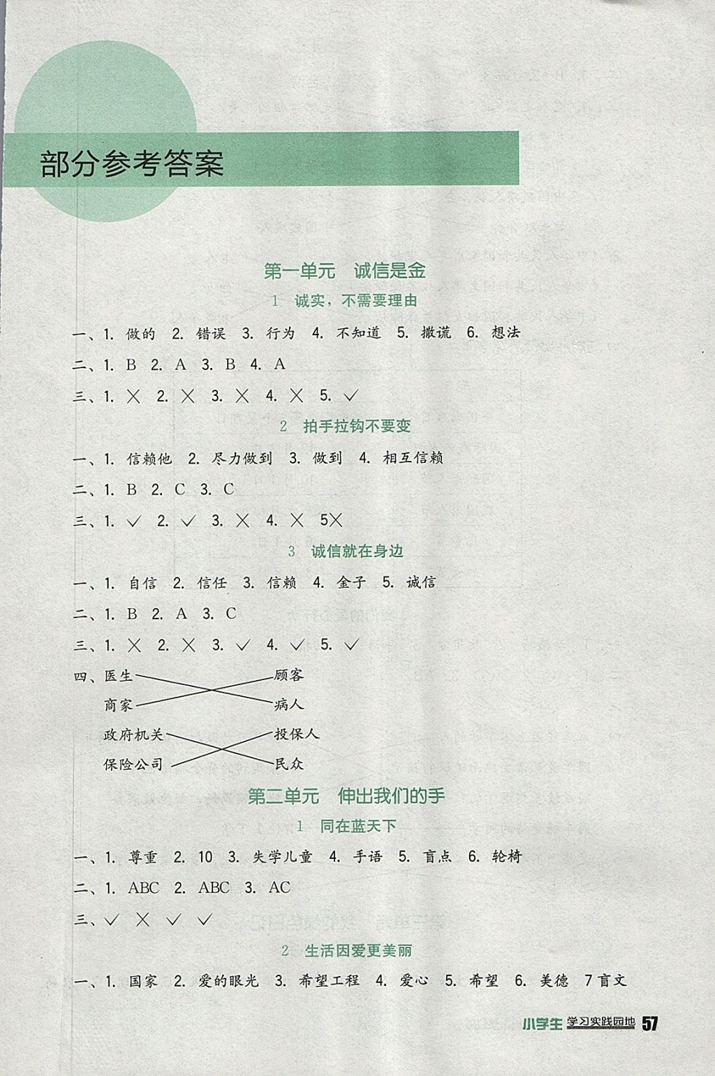 2018年小學(xué)生學(xué)習(xí)實(shí)踐園地四年級(jí)品德與社會(huì)下冊(cè)教科版 參考答案第1頁(yè)