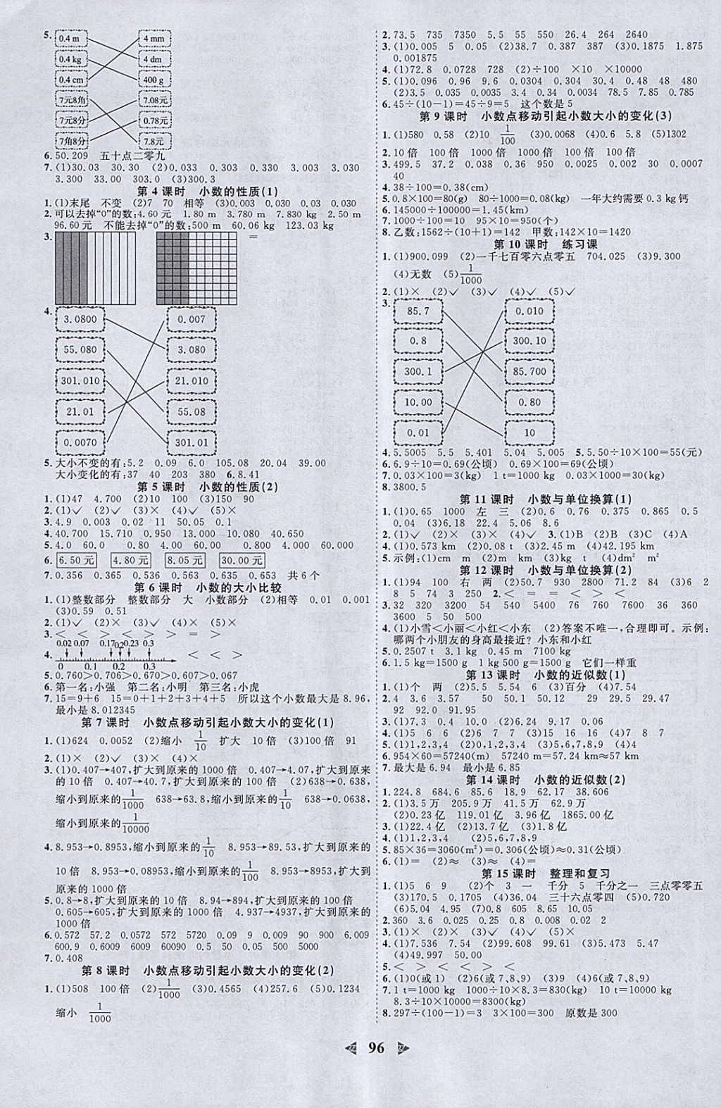 2018年阳光同学课时优化作业四年级数学下册人教版浙江专版 参考答案第4页