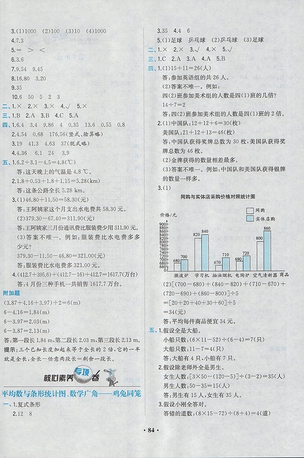 2018年課時(shí)練核心素養(yǎng)卷四年級(jí)數(shù)學(xué)下冊(cè) 參考答案第8頁(yè)