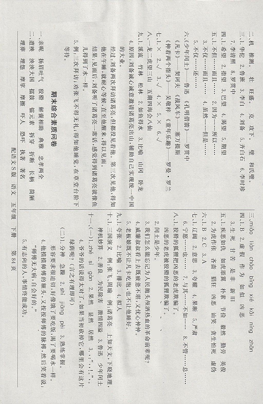 2018年同步導(dǎo)學(xué)與優(yōu)化訓(xùn)練五年級語文下冊語文S版 綜合素質(zhì)問卷答案第4頁